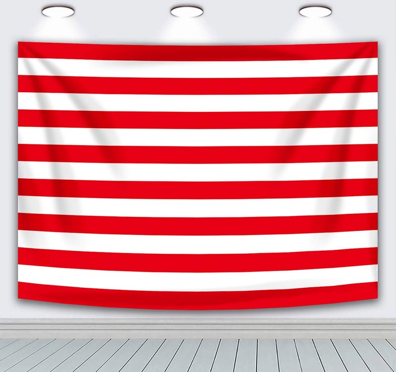INRUI RUINI Polyester Red and White Stripe Photography Backdrop Big Top Circus Theme Party Decorations Banner 7x5FT - Image 1